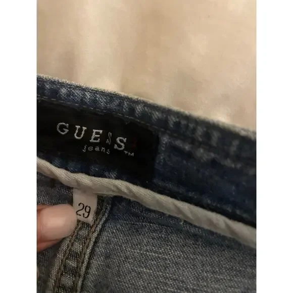 Vintage Y2K GUESS Jeans Mini Skirt FUZZY FLEECE Trim Zip Denim Size 29 8 M RAVER - Picture 6 of 8